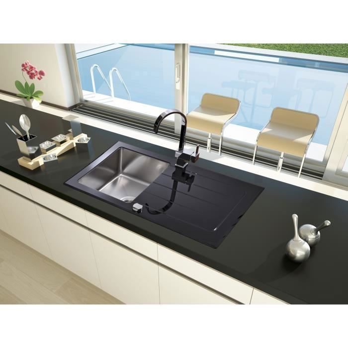 respekta evier en verre evier encastre evier de cuisine verre acier inoxydable 86 x 50 noir cdiscount bricolage
