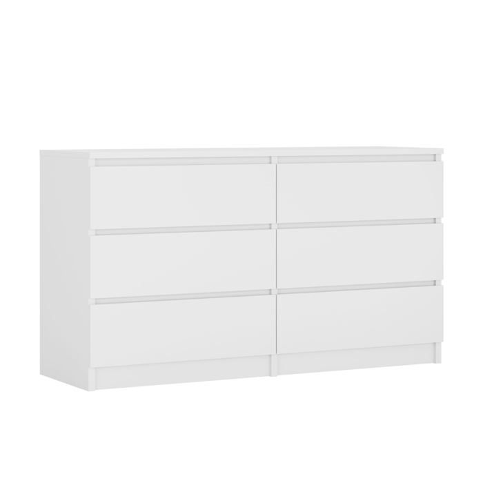 Commode 6 tiroirs 138cm, Couleur: Blanc mat, buffet salon, commode ...