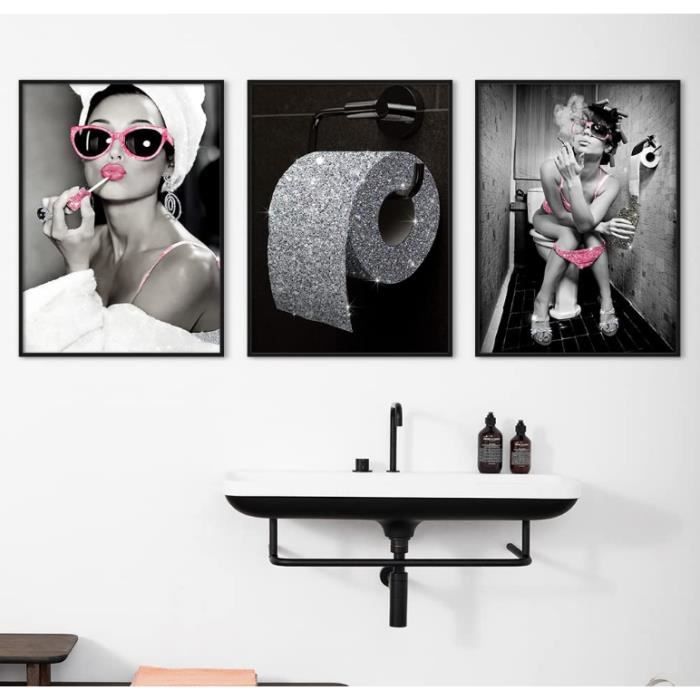 3 Tableau Femme Sexy Mode Noir et Blanc Affiche Decoration Murale Toilette  Poster Salle de Bain Cadeau sans Cadres 30*40cm