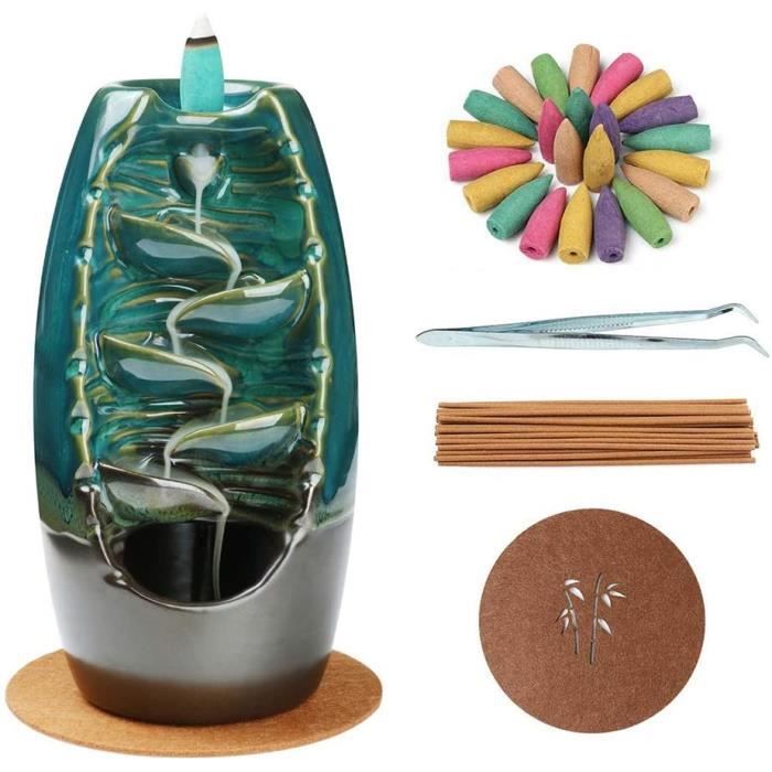 Brûleur à Encens à Reflux En Céramique - Émail Cascade - Pour 60 Cônes - Décoration Bureau