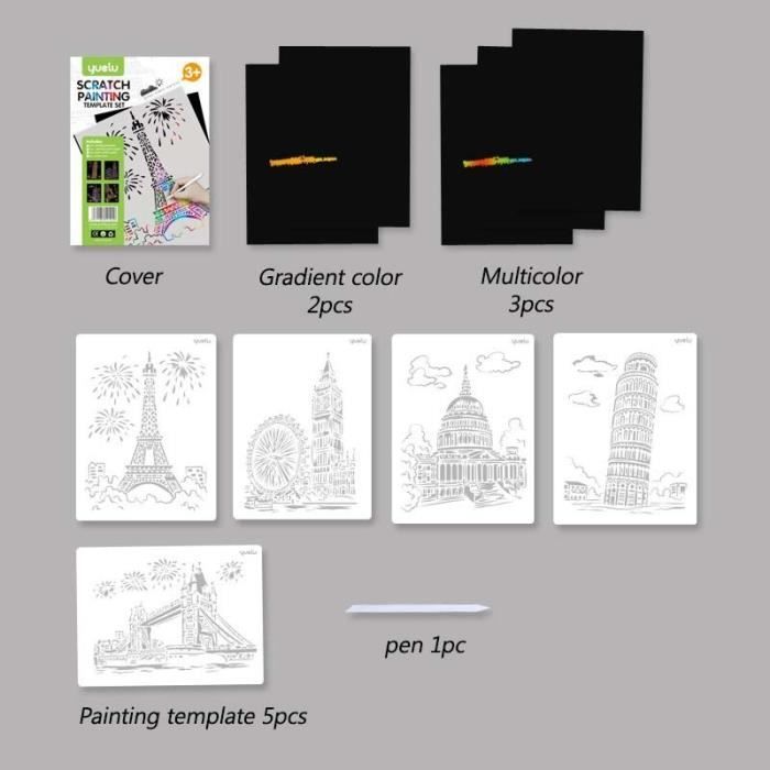 Kit Dessin à Gratter Adulte/enfant - 8 Feuilles A4/A5 + 6 Outils - Loisir Créatif Motifs Animaux - 6