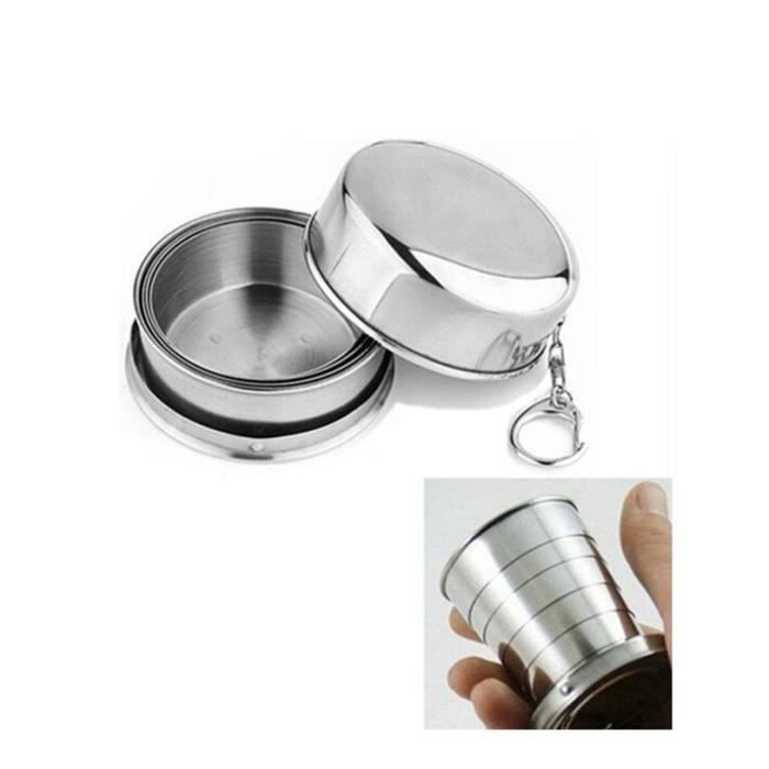 2 Gobelets Pliants Inox 450ml - Set Camping Avec Couverts Portables