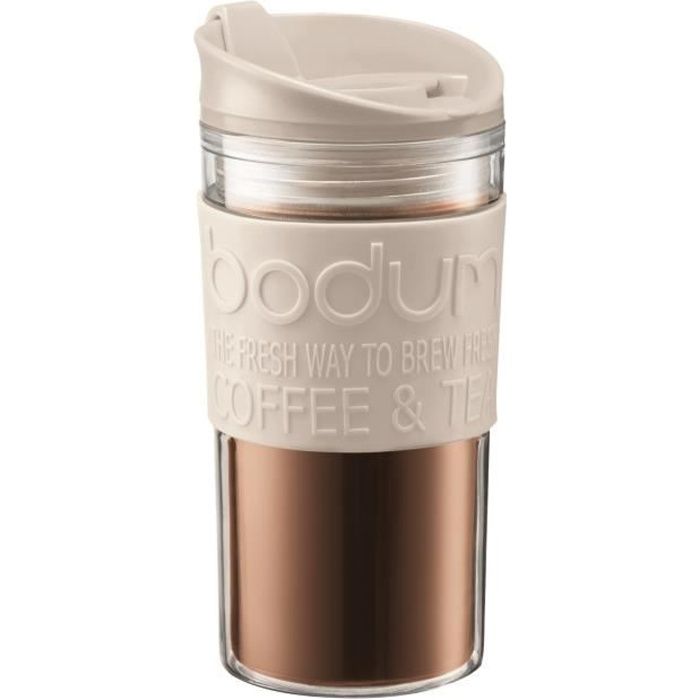 Mug De Voyage Isotherme BODUM 0,45L - Plastique Double Paroi - Couvercle à Clapet - Transparent