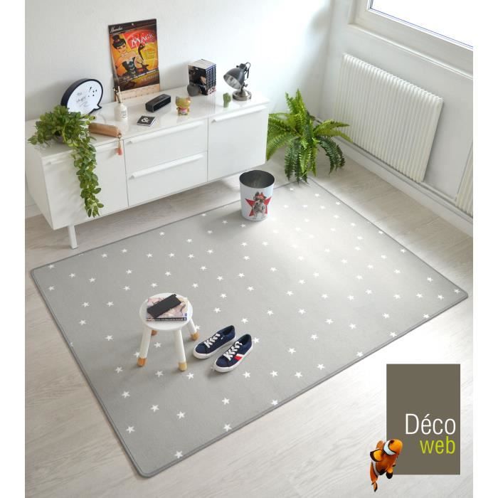 Tapis Enfant Espace étoiles Planètes - 120 Cm Rond, Gris Pastel, Hypoallergénique, Oeko-Tex, Adapté Chauffage Au Sol - 7
