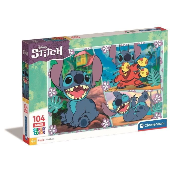 Clementoni - Stitch - Puzzles 104 Pièces - Maxi Super Color - Puzzle enfant - Dès 4 ans - 45x62cm