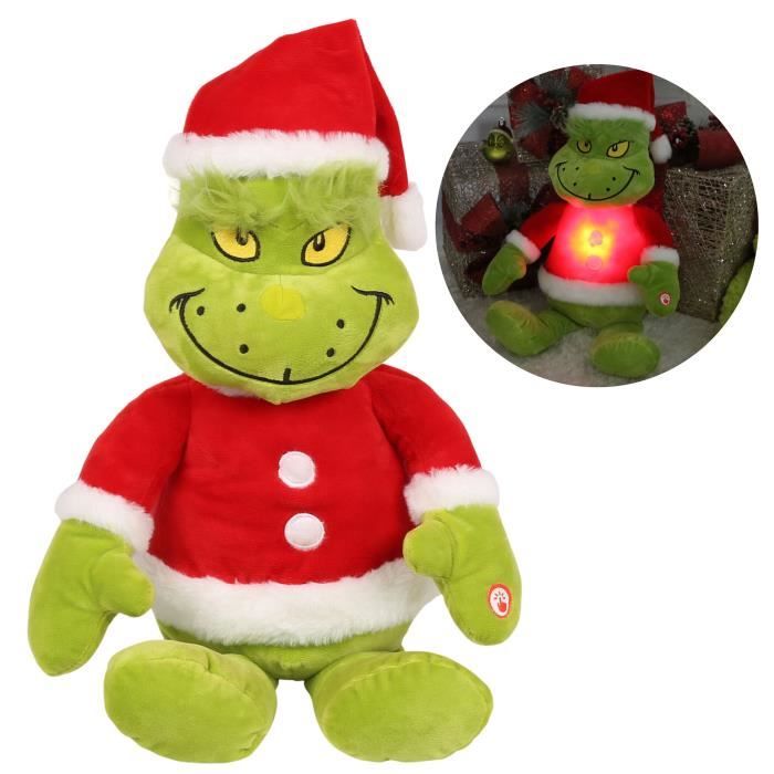 Grinch Grande peluche/mascotte de Noël, lumineuse, 50 cm