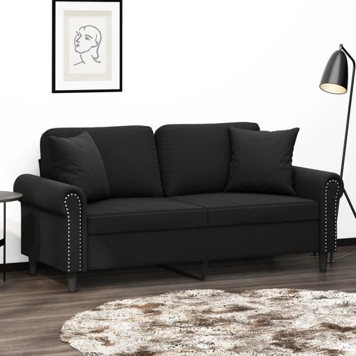 LIS Canapé 2 places avec oreillers décoratifs noir 140 cm velours A3200950 CQ019