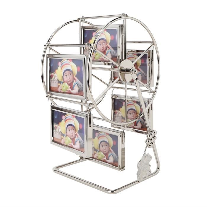 BOROCO Cadre Photo Rotatif à Grande Roue, 6 Cadres Photo, Support de Roue, Cadre Photo de Bureau, Cadres Photo Vintage pour la Décoration de la Maison, Mariage, Noël, Cadeaux d'anniversaire