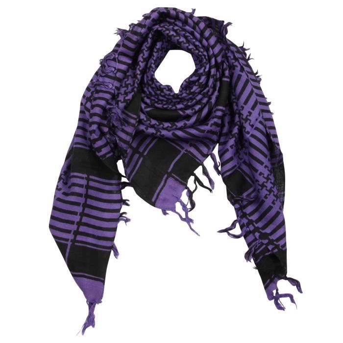 Foulard Shemagh Style Kufiya Violet Et Noir - 100x100 Cm En Viscose - Multifonction