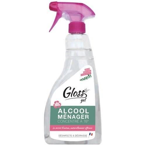 Alcool ménager 70° pulvérisateur 750 ml - GLOSS - Désinfectant et nettoyant multi-usages