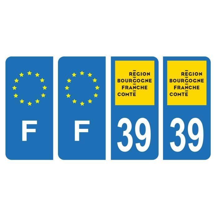 Lot 4 Autocollants plaque immatriculation voiture auto département 39 Jura Logo Région Bourgogne