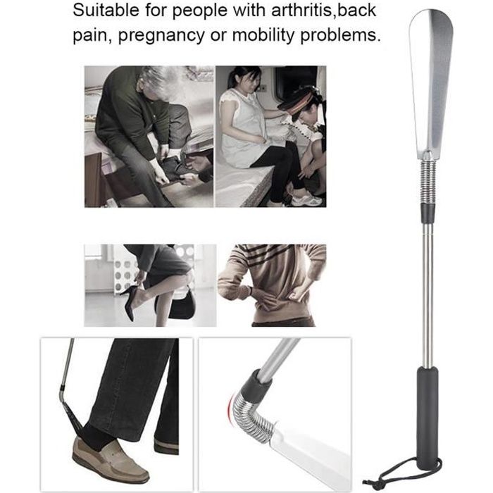 Chausse-pied extensible - 40,6 cm à 78,7 cm - en métal souple - chausse-pied à manche long en
