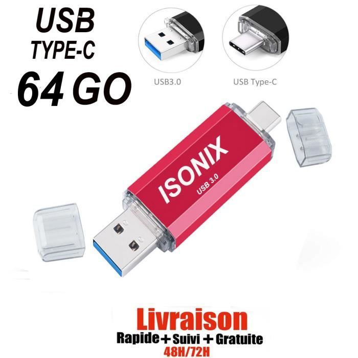 Clé USB - ROUGE - 64 Go - Type C - OTG - USB 3.0