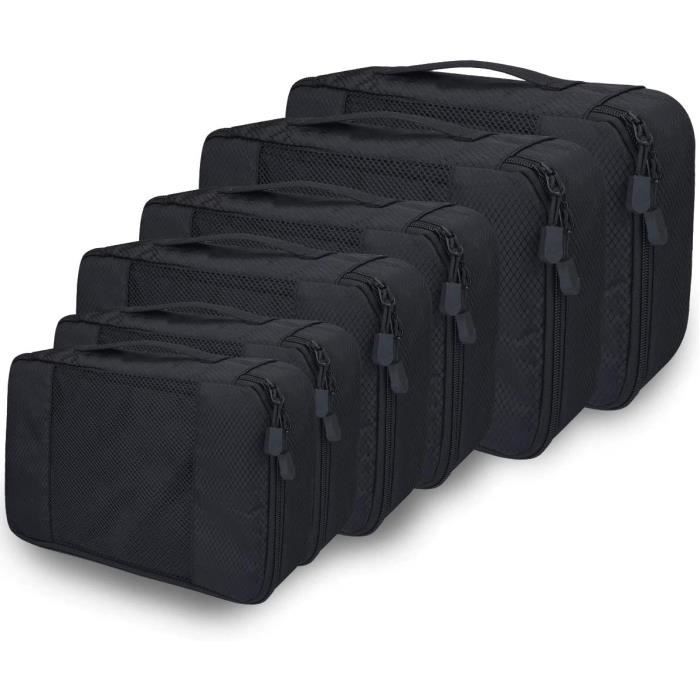 6 Pièce Organiseur de valise,sacs rangement de valise voyage pour les  vêtements,chaussures et cosmétiques (Noir)
