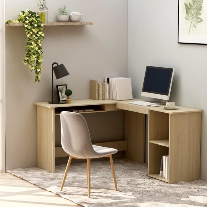 Bureau dangle forme de L Chêne sonoma 120x140x75 cm Aggloméré