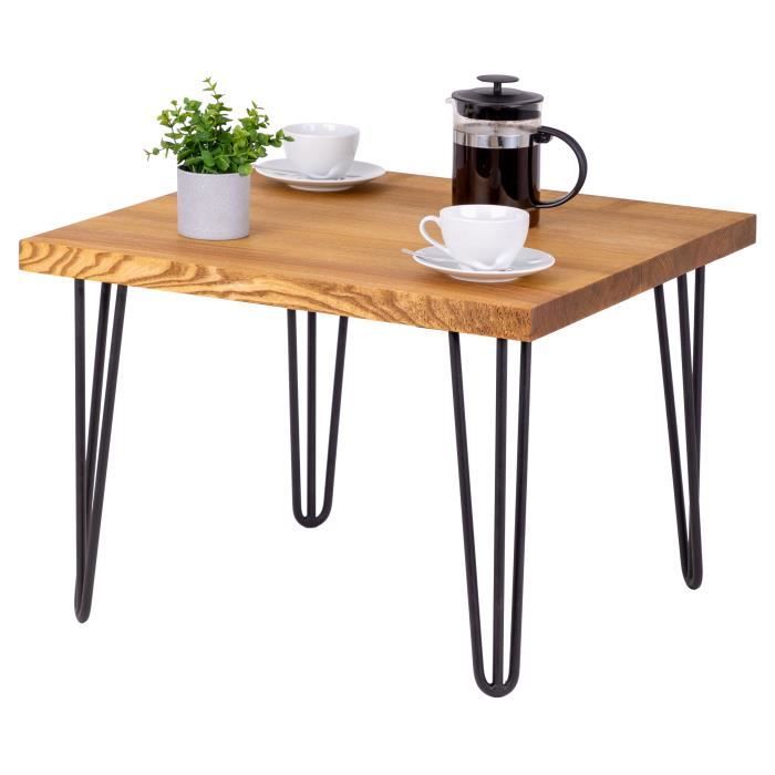 lamo manufaktur table basse industrielle - bois massif - salon - 60x60x47cm - frêne rustique - pieds métal noir - modèle creative