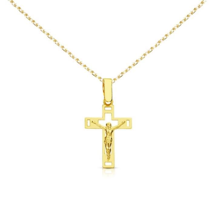 collier - médaille croix or 18 carats 750-000 - christ sur la croix - chaine dorée