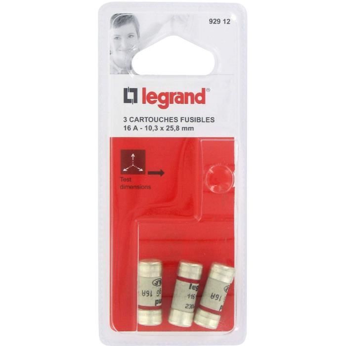 LEGRAND Lot de 3 fusibles sans voyant - 16 A - 10x25.8 mm