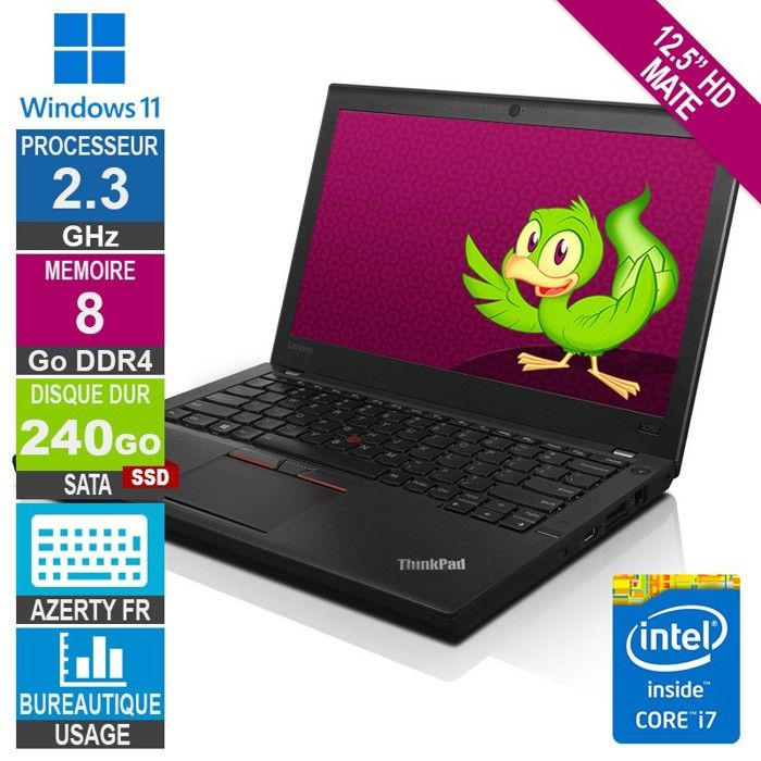 125 Lenovo ThinkPad X260 i3-6100U 2.3GHz 8Go/240Go SSD W11 AZERTY FR