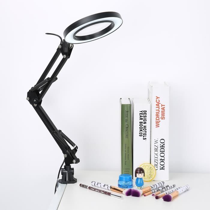 Lampe Loupe 5X Avec Lumière LED 360° Flexible – Loupe Pince 3 Couleurs 10 Niveaux Pour Lecture Bricolage