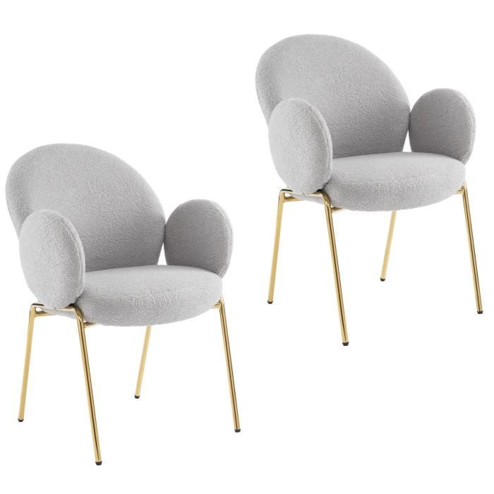 chaises de loisir en tissu teddy avec pieds dorés - style contemporain - gris - modernluxe