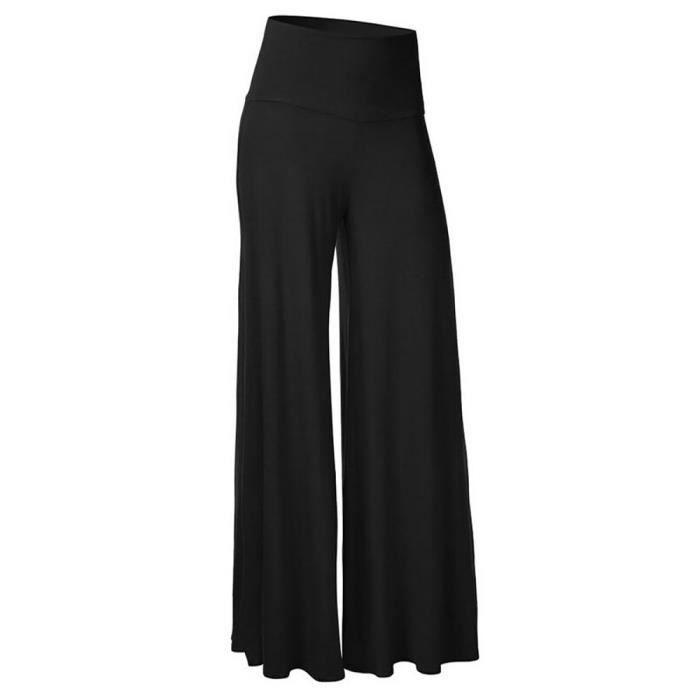 Pantalon Extra large Femme Taille Haute Loisir Couleur unie Noir