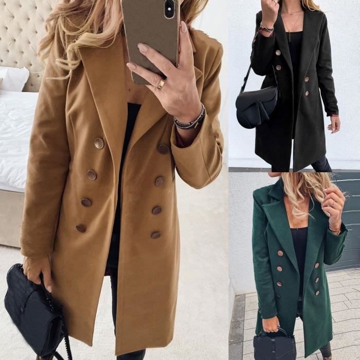 Manteau Femme Mi-long En Laine Artificielle – Coupe-vent élégant, Couleur Unie, Pour Automne-hiver, Tailles S à XXL