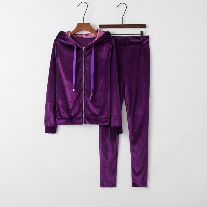 Sportswear Survetement femmes automne chaud velours ensemble de vetements de sport deux pieces ensemble sweat a Type Violet Blanc Cdiscount Sport
