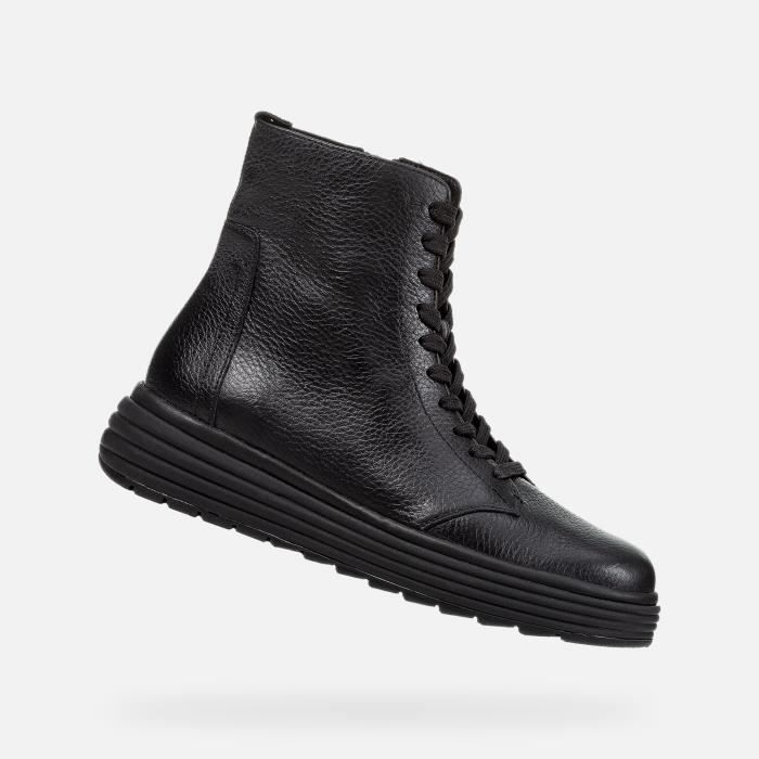 Bottines Femme Geox D PHAOLAE Cuir Noir Style Motard Semelle