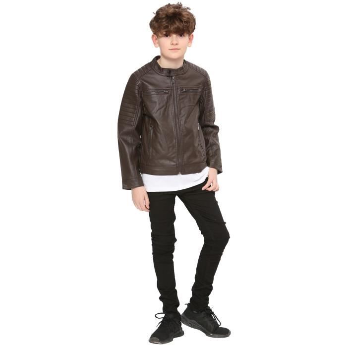 Veste de moto pour enfant Marque Modele Fonce brun Manches longues Fermeture eclair Fonce brun Cdiscount Pret a Porter
