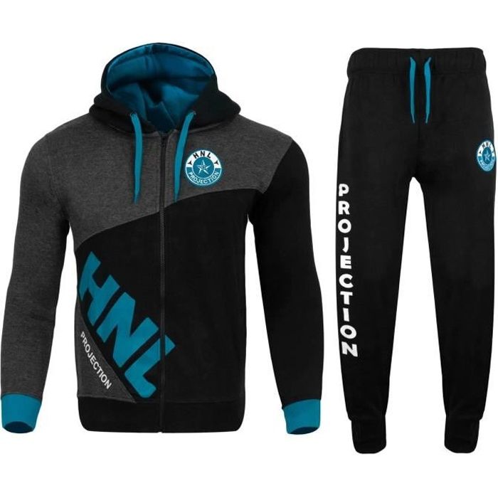 Survetement Homme HNL Bleu Imprime Haut Bas Zippes a Capuche et Poches Bleu Cdiscount Pret a Porter