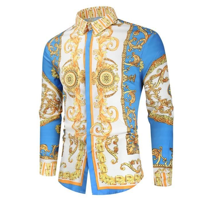 Chemise Chemise de Luxe a manches longues imprime Paisley de Soiree pour Homme Chic et Royale ideale pour Fete Coupe Blue B37925 Blanc Cdiscount Pret a Porter