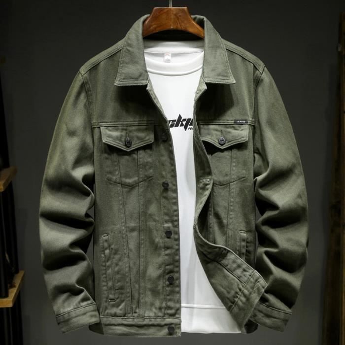 Blouson en Jean Homme INSFITY Couleur Unie Vert Manches