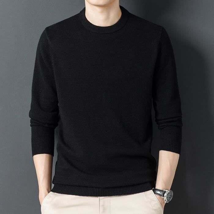 Pull over homme en Laine Col Rond Doux Manches Longues Chaude Couleur Unie Noir Noir Cdiscount Pret a Porter