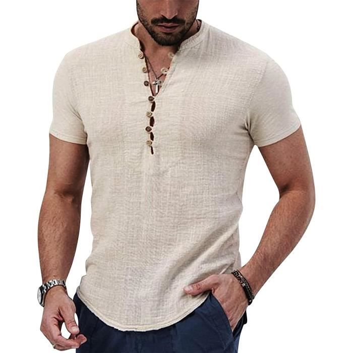 Chemise Chemisette Casual Homme Chemise Col Mao Homme Cotten Lin