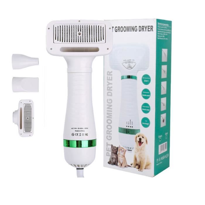 Meilleurs prix pour Sechoir electrique pour Chien et Chats 3 en 1 - Portable - Trois Température Ajustable - Brosse pour chiens et chats - Blanc et vert