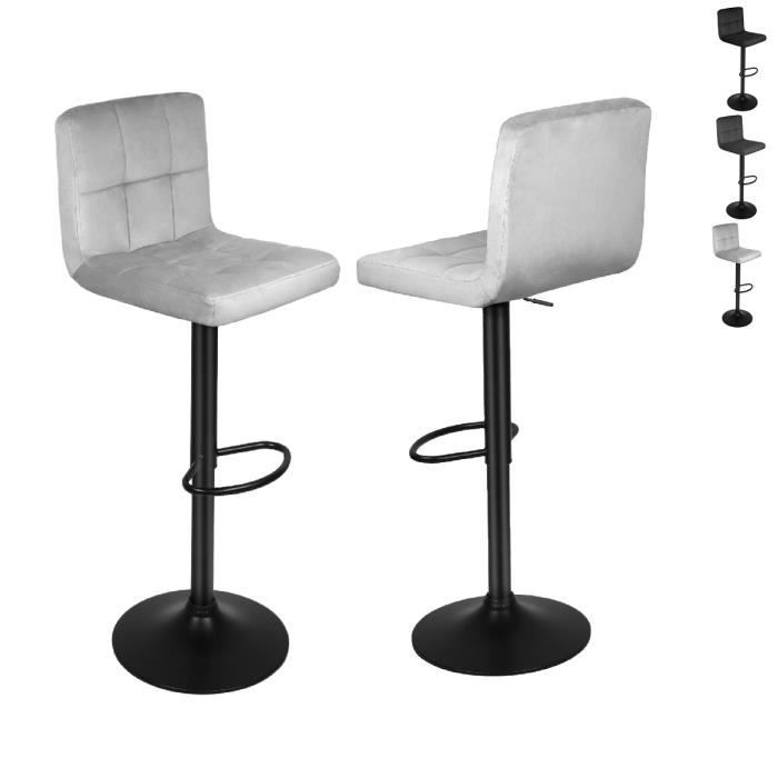 hsturyz bar, lot de 2 tabourets surface en velours, hauteur réglable, chaise de cuisine avec dossier et repose-pieds, gris clair