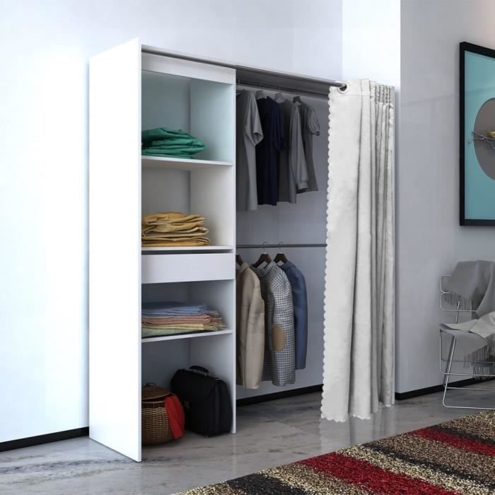 Garde Robe Avec Rideau Armoire De Chambre Contemporain Armoire Penderie Reglable En Largeur 121 168 Cm Blanc Achat Vente Armoire De Chambre Garde Robe Avec Rideau Soldes Sur Cdiscount Des Le 20 Janvier Cdiscount