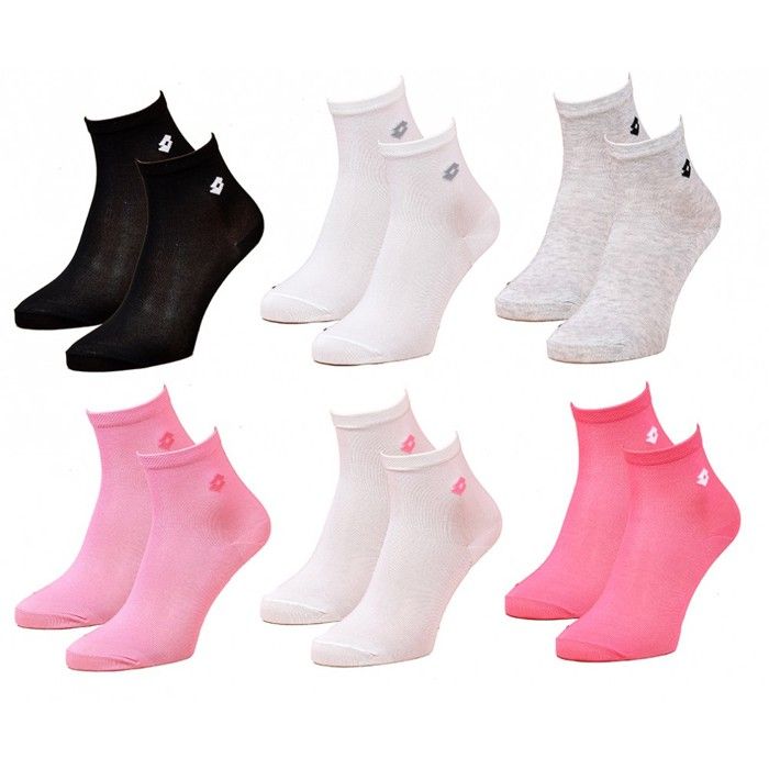 Chaussettes Femme LOTTO Socquettes Tiges 2 tiers Couleurs Pack de 6 Paires Coton Mercerise Pointure 36 41