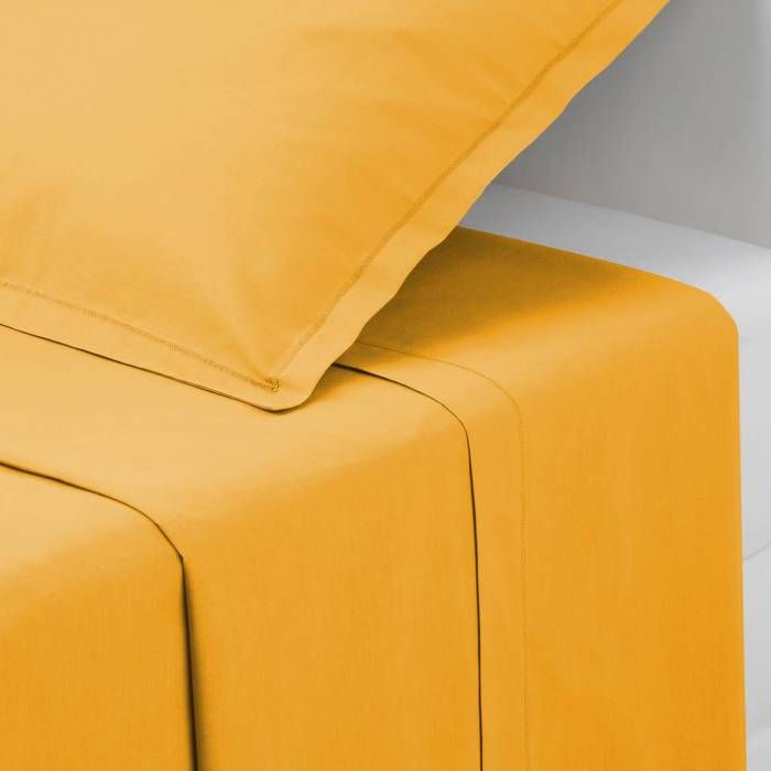 Drap plat Carina en coton jaune moutarde 240x290cm - Atmosphera Créateur dintérieur