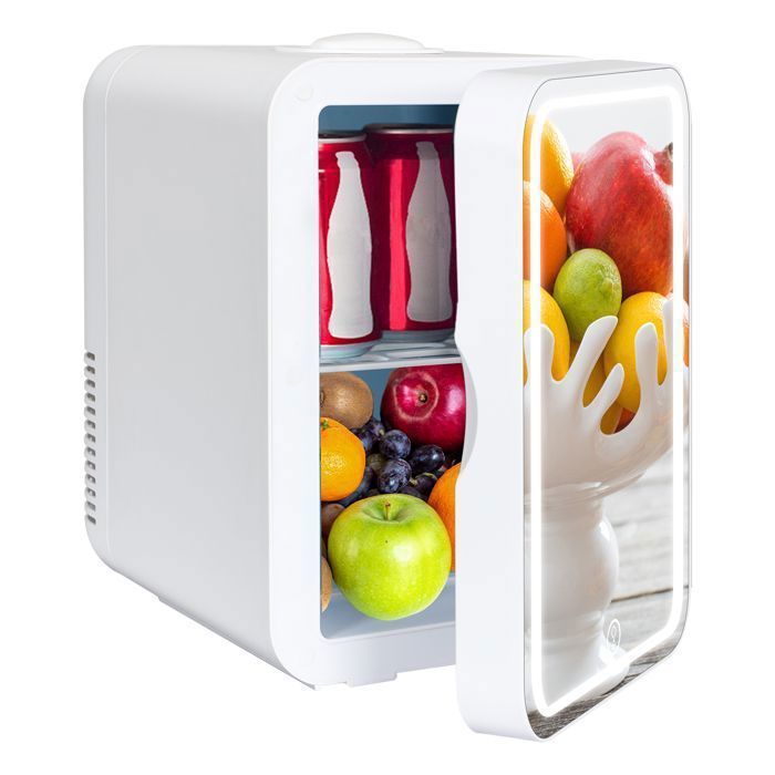 Mini Frigo Avec Dimmable LED Miroir De Maquillage Mini Refrigrateur Glaciere Pour Voiture Chambre 8L Blanc