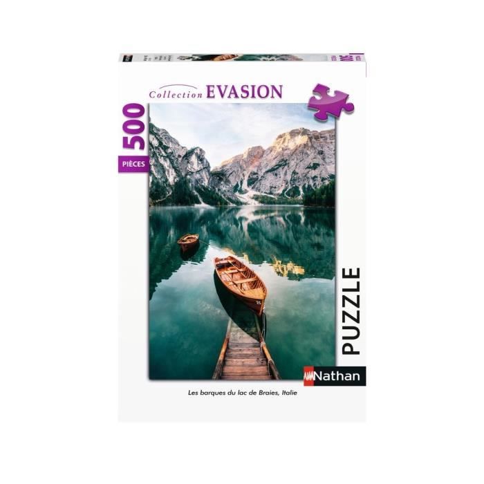Puzzle 500 pièces - Les barques du lac de Braies, Italie - Nathan