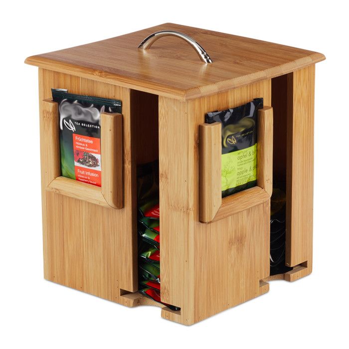 Comparer les prix de Relaxdays Boite à thé bambou 4 compartiments distributeur présentoir rotatif 160 sachets HxlxP 20,5 x 18 x 18 cm, nature -