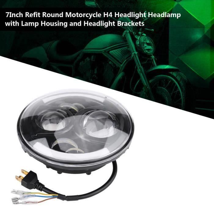 Phare Moto LED Jaune 7 Pouces Universel - 12V H4 35W, Support Noir Inclus - Éclairage Puissant Pour Moto Custom & Retro
