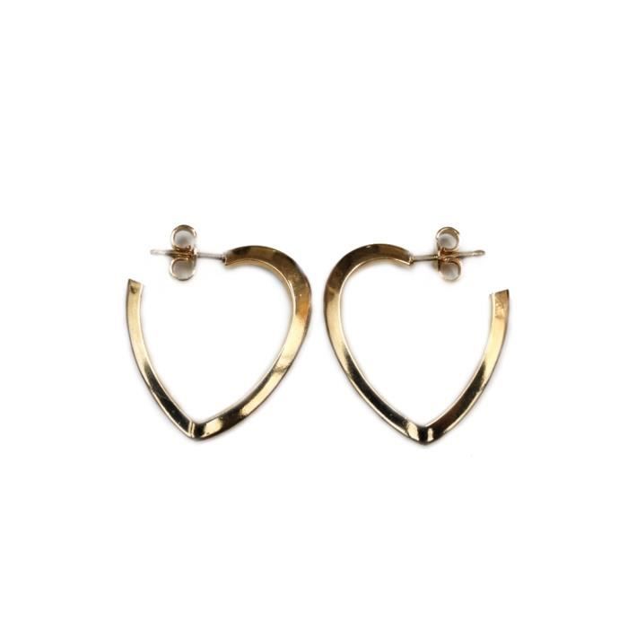 Boucles D'oreilles Créoles Cœur En Cristal - Plaqué Or Jaune - Pour Femme Et Enfant