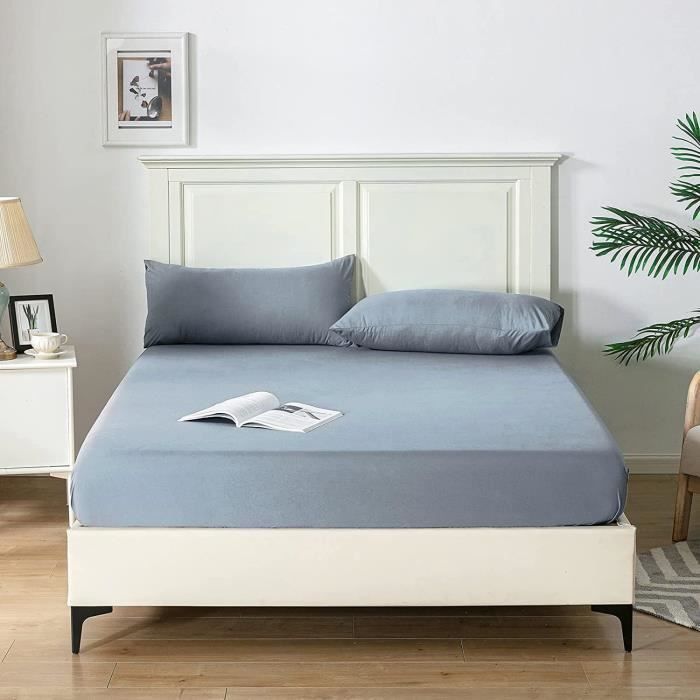 Drap Housse 120x200cm Good Nite - Microfibre - Poche Extra Profonde 30cm - Gris - Doux Et Respirant