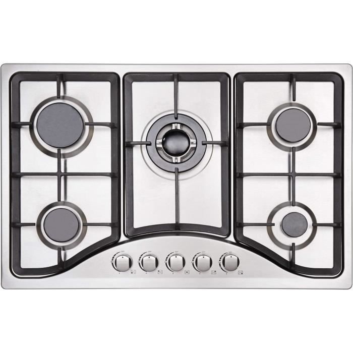 Cuisinière à Gaz Naturel 5 Brûleurs Portable - Avec Étagères & Couvercle, Pour Extérieur/Intérieur