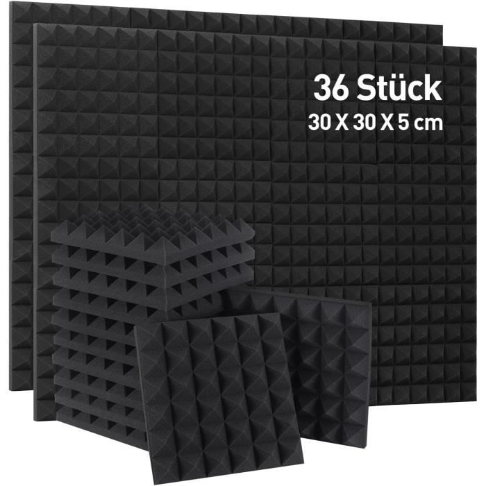 Duojin Lot De 24 Ou 36 Panneaux Acoustiques Mousse Ignifuge - Isolation Phonique Studio 30x30x2,5cm Noir Pour Insonorisation
