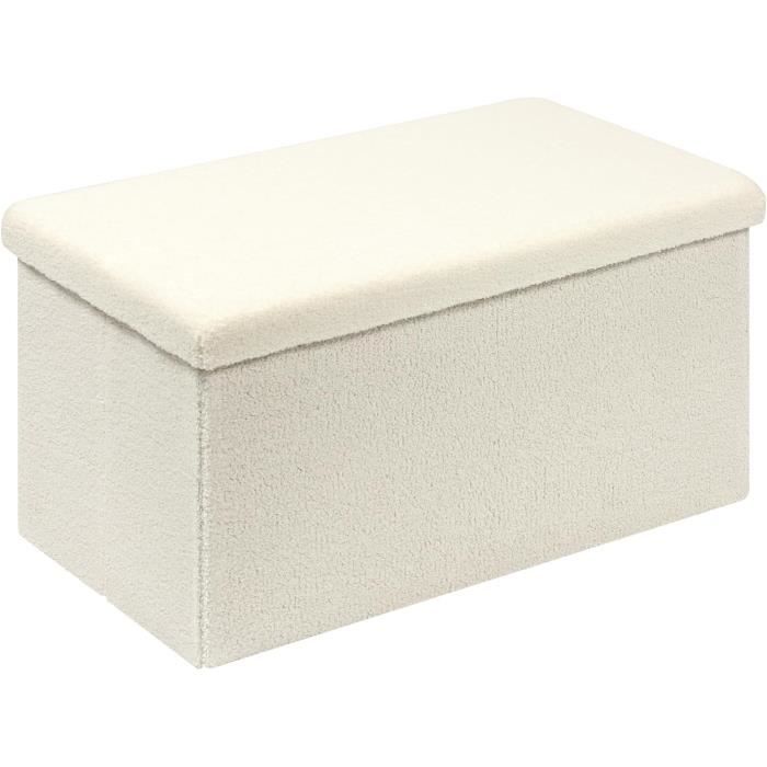 Pouf Cube Bonlife Avec Espace De Rangement Secret - Cube Pliable Velours Blanc, Repose-Pieds Et Coffre 42x32x32cm