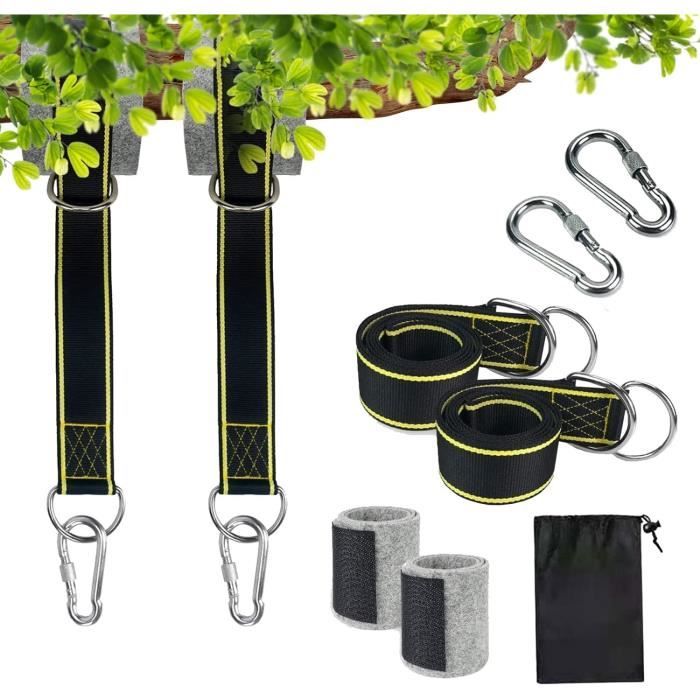 Kit De Fixation Pour Hamac - 2 Sangles Polyester 2m Avec Mousquetons, Charge Max 300kg - Pour Camping, Jardin, Balançoire - 9